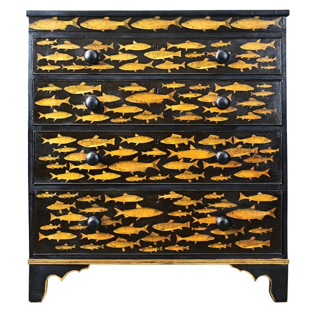 Early 20th Century English Painted Chest with Fish Decoupage For Sale - Image 12 of 12