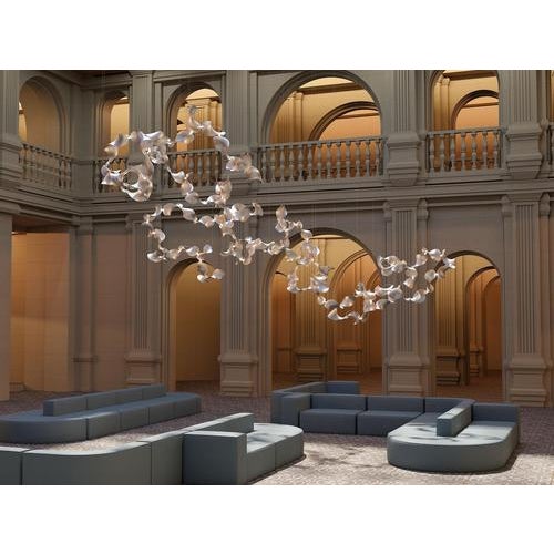 Dune 10 Spiral Pendant Light in Silver Anodized Aluminum by Moss Objects For Sale - Image 16 of 18