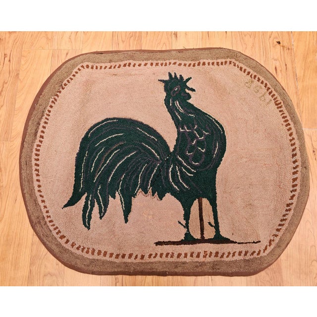 Vintage American Hand Hooked Rug, Wool & Cotton, Standing Rooster Design, 2x3 For Sale - Image 9 of 14