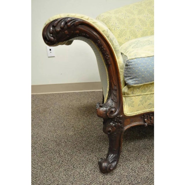 Traditional Antique 19th Century Georgian Style Rolled Arm Carved Mahogany Curved Frame Sofa For Sale - Image 3 of 10
