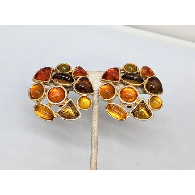 Les Bernard Vintage 1980s Signed Les Bernard Rhinestone Cabochon Clip Earrings- 2 Pieces For Sale - Image 4 of 7