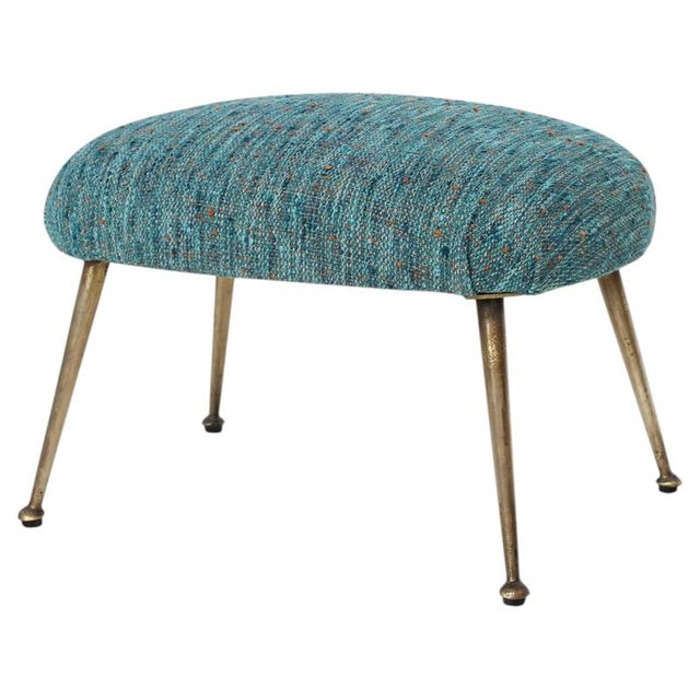 Mid-Century Modern Blue Fabric and Metal Legs Footstool, Italy, 1950 For Sale - Image 9 of 9