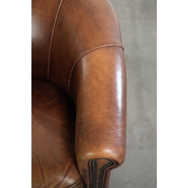 Brown English-Style Club Chair in Sheepskin Leather For Sale - Image 8 of 14