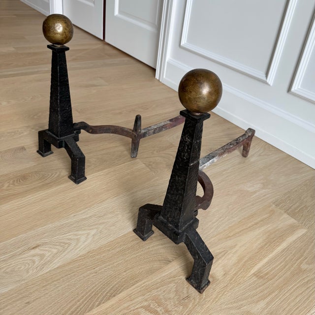 Bradley Hubbard Late 19th Century Signed Bradley & Hubbard Neoclassical Obelisk Hammered Iron Andirons - Pair For Sale - Image 4 of 7