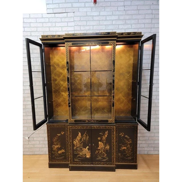 1960s Vintage Asian Chinoiserie Drexel Signed Breakfront Display China