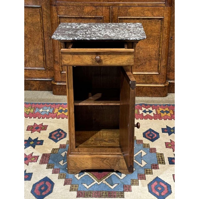 Brown Bedside Table in Walnut, Oak and Marble Top, 19th Century For Sale - Image 8 of 10