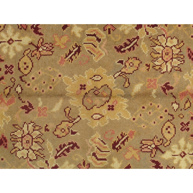 1920s Antique Oushak Carpet, Handmade Oriental Rug, Pale Green, Coral, Taupe and Cream For Sale - Image 5 of 12