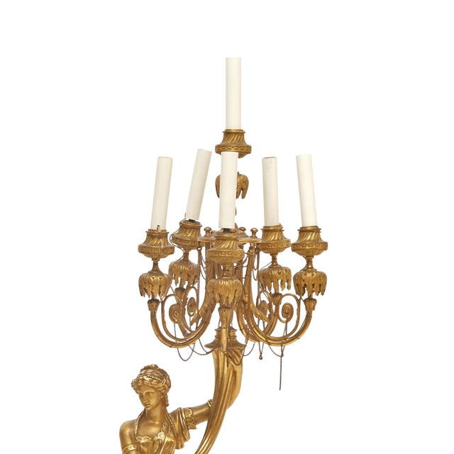 Bronze Impressive Pair 19th Century Gilded Bronze Ormolu Six-Light Figural Candelabra For Sale - Image 8 of 11