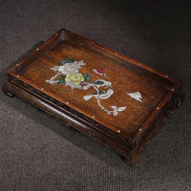 Huali Rosewood Tray Inlaid With Mother-of-Pearl For Sale - Image 4 of 10