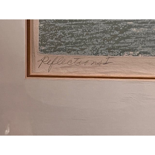 Mid-Century Modern Paula Crane Signed Lithograph Reflections I Forest Lake Vintage Framed Fine Art For Sale - Image 3 of 9