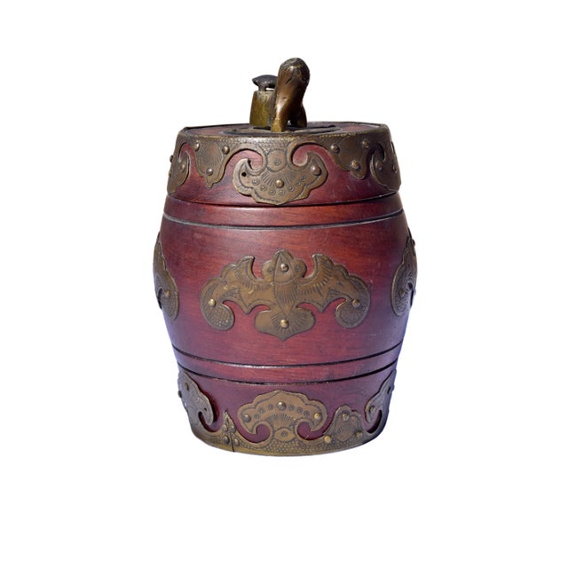 Chinese Mahogany Barrel Box with Brass Mounts Era: Late Qing–Republic Period, c. 1880–1930 Origin: China Material:...
