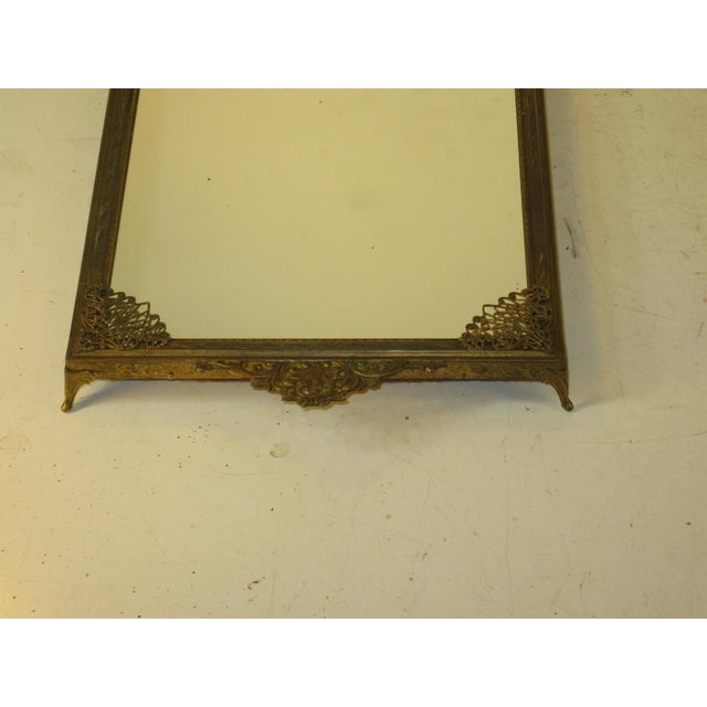 Gold Neoclassical French Dresser Tray Antique Bronze Mirrored Openwork Handles For Sale - Image 8 of 12