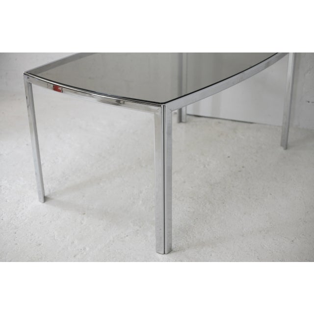 Silver Table in Chromed Metal with Curved Smoked Glass Slab Top, France, 1970s For Sale - Image 8 of 18
