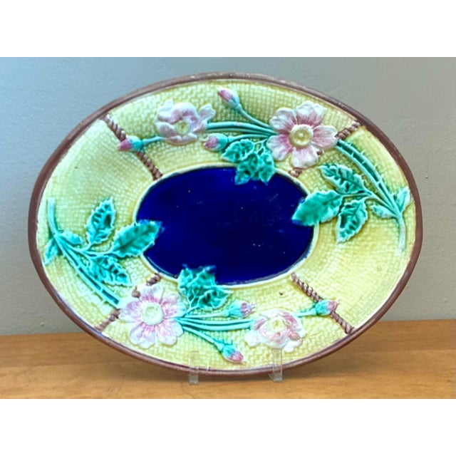 Vintage Majolica Floral Plate For Sale - Image 10 of 12