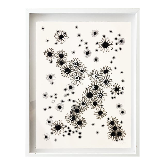 "Field of Daisies 25" Original Mixed-Media Painting by Jake Poser, Framed For Sale