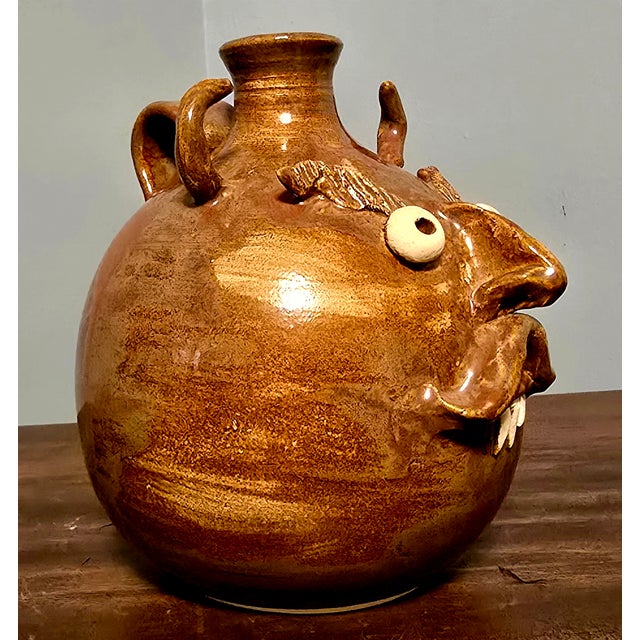 Brown Vintage m.j. Wenn Face Jug, Expressive Stoneware For Sale - Image 8 of 12