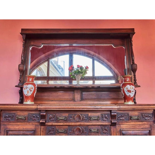 Metal English Sideboard with Large Mirror Hand Carved For Sale - Image 7 of 15