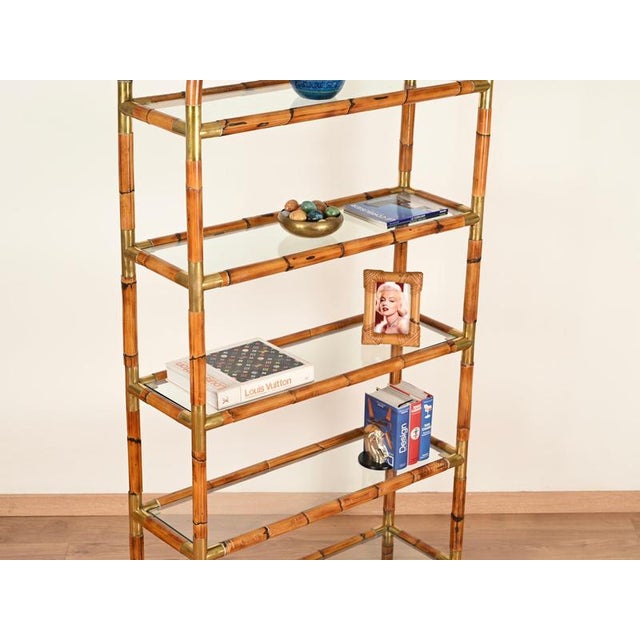1960s Large Italian Arch Shelf in Rattan and Brass, 1970s For Sale - Image 5 of 17