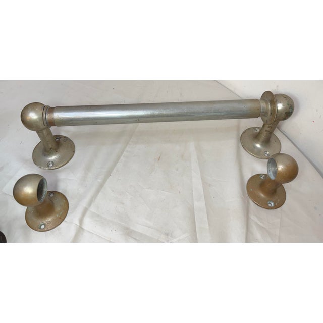 Industrial Rare Antique Industrial Nickel Plated Brass Wall Mount Towel Rack Holder Fixture For Sale - Image 3 of 8