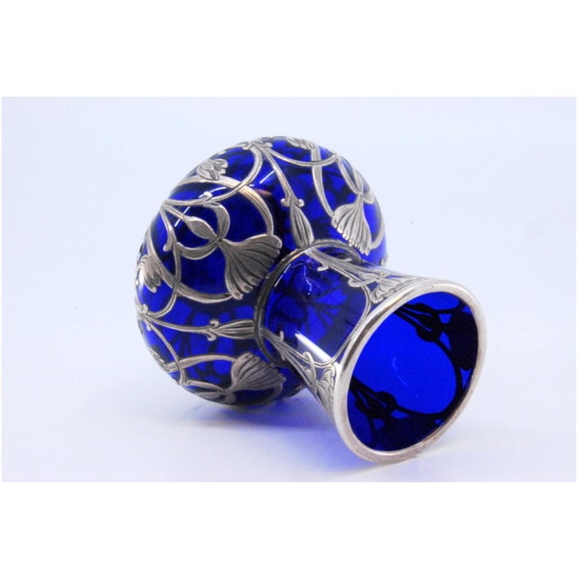 Blue Glass Jar with Islamic Style Silver Cut For Sale - Image 3 of 8