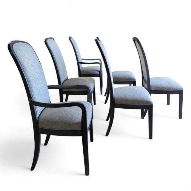 Late 20th Century Set of Six Reupholstered Grey Wood Dining Chairs For Sale - Image 13 of 18
