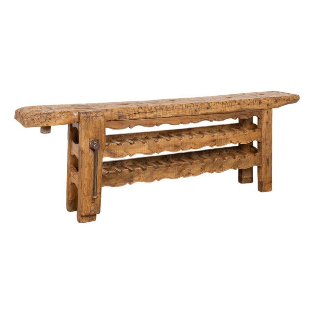 ​​​​​​​19th Century Rustic French Carpenter's Workbench Wine Rack Console Table For Sale