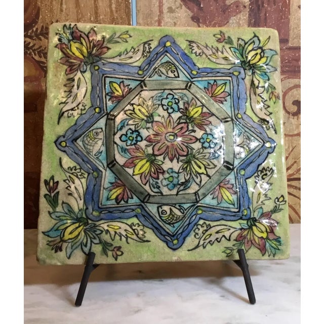Light Green Vintage Ceramic Persian Tile For Sale - Image 8 of 11