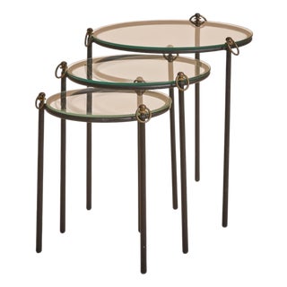 Trio of French Round Nesting Tables by Jacques Adnet, 1950s For Sale
