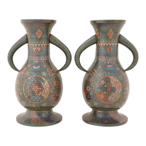 Pair of Antique Japanese Cloisonné Enamel Vases