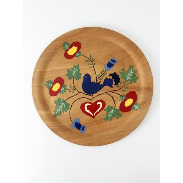 Vintage Hand Painted Wood Plate For Sale - Image 4 of 9