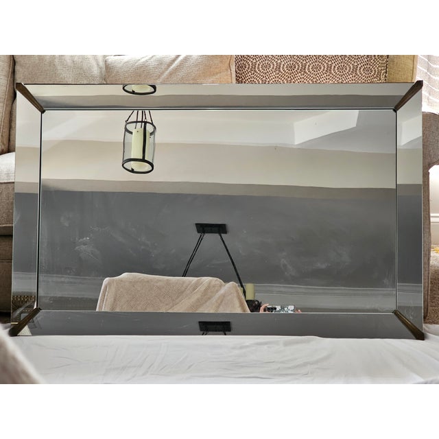 Wood 1940’s Art Deco Mirror With Gold Empire Style Metal Corner Brass Accents For Sale - Image 7 of 10