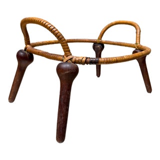 Jens Quistgaard for Dansk Designs Casserole Stand Anker Line Rattan Teak For Sale