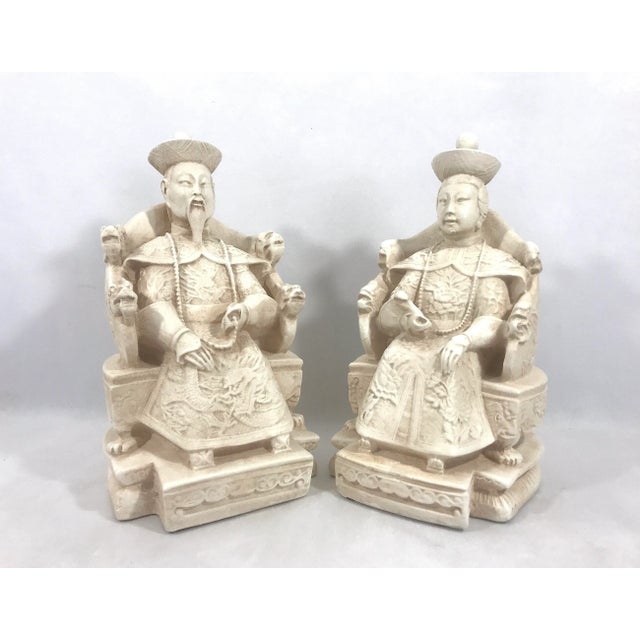 Mid-Century Modern Mid Century Chinese Empress and Emperor Figures (Bookends) on Dragon Thrones, a Pair For Sale - Image 3 of 9