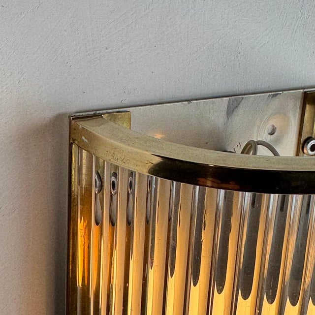 1970s Art Deco Style Murano Glass and Brass Wall Sconces attributed to De Majo, 1970s, Set of 2 For Sale - Image 5 of 16