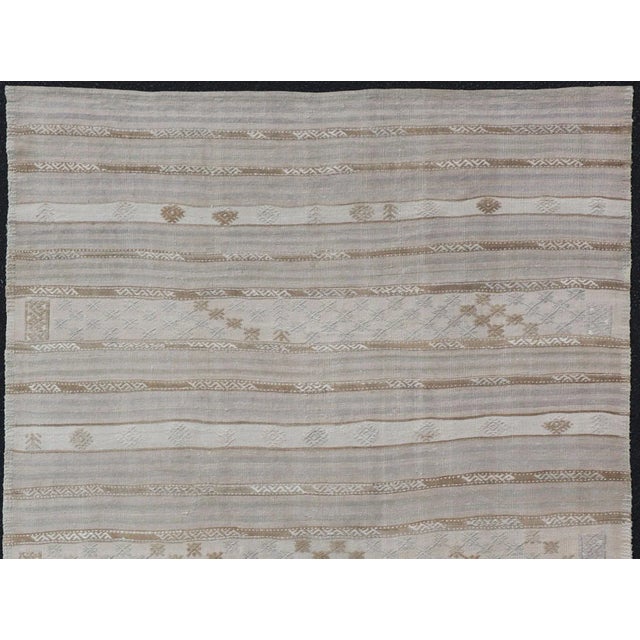 Striped Turkish Flat-Weave Kilim in Muted Colors and Tribal Motifs 5'5 X 10'4 For Sale - Image 9 of 11