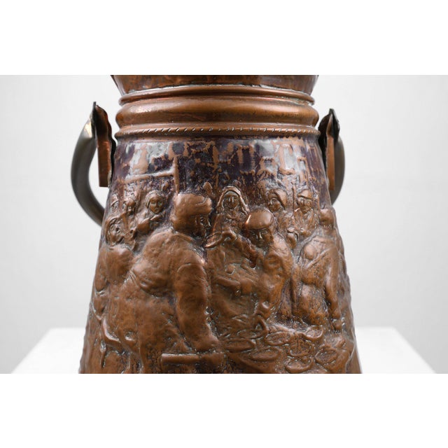 Copper Umbrella Stand with Hammered Medieval Bakery Relief, France, 1900s For Sale - Image 4 of 12