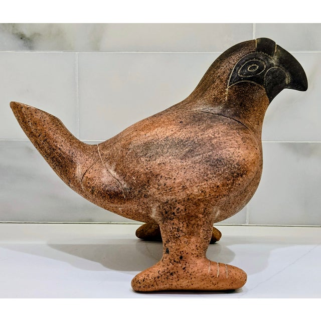 Mexican Vintage Mexican Folk Art Bird Effigy Vessel | Tonalá-Style Terracotta Pottery Figurine | Hand-Formed Clay Bird Sculpture | Signed Mexico #019 For Sale - Image 3 of 8