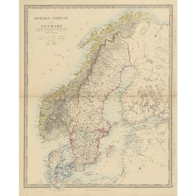 Antique Map of Sweden with Norway and Denmark with the Malström, 1858 For Sale - Image 9 of 9