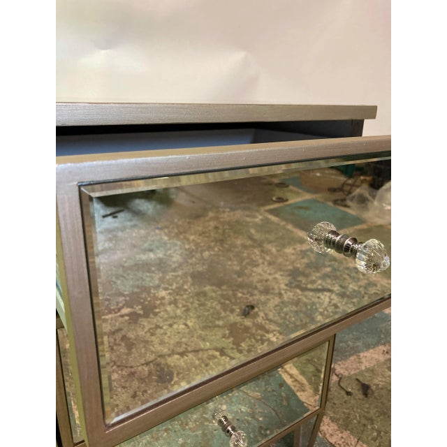 Modern Mirrored and Silver Painted Nightstand For Sale - Image 3 of 7