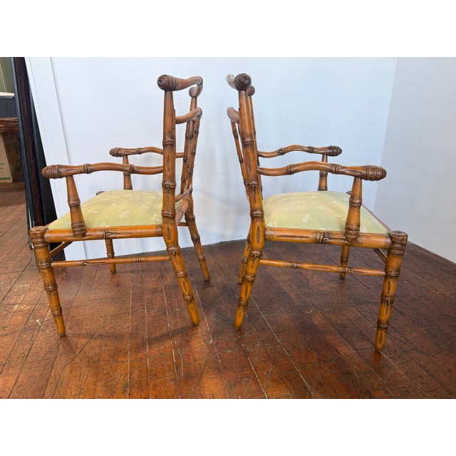 Pair, Peter Rocchia the Wicker Works Carved Faux Bois Bamboo Armchairs For Sale - Image 4 of 10
