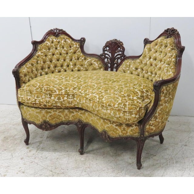 French Mahogany Carved Settee | Chairish