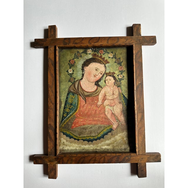 19th Century Mexican Retablo in Folk Art Frame For Sale - Image 4 of 6