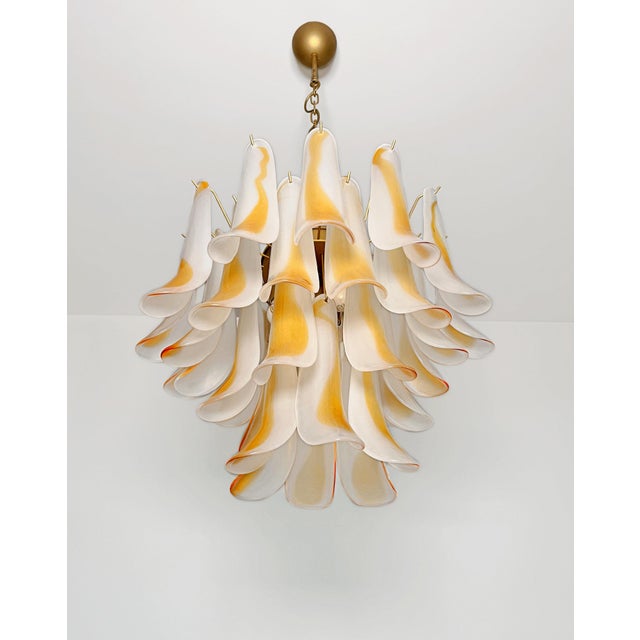 White Vintage Italian Murano Chandelier with Acid-Etched Amber Glass Petals, 1990s For Sale - Image 8 of 17