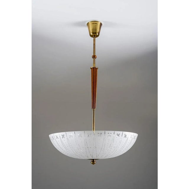 Swedish Modern Glass and Brass Pendant attributed to Orrefors, 1940s For Sale - Image 14 of 14
