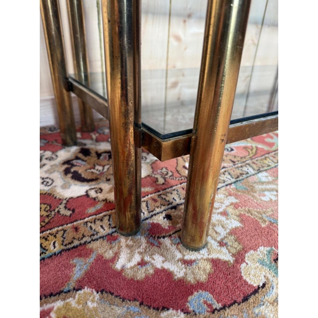 Vintage Shelf Tubular in Brass Frame and Smoked Glass, 1970s For Sale - Image 4 of 8