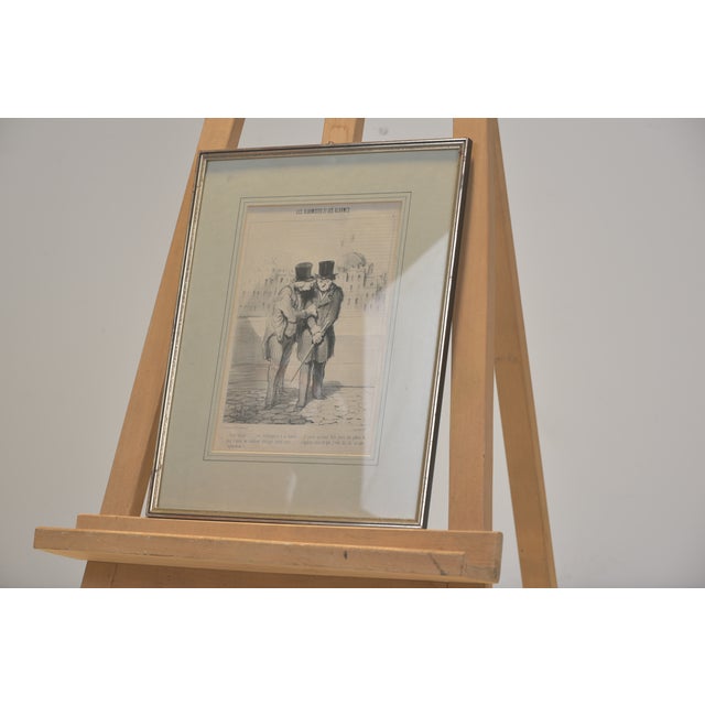 Steel engraving by Honoré Daumier, "Les Alarmists et les Alarmes," from the magazine Le Charivari, circa 1860, framed...
