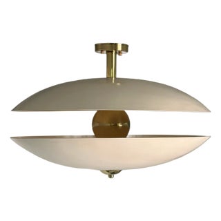 Matte Cream Color Handcrafted Pearl Brass Flush Mount Ceiling Lamp 4-Light Fixture For Sale