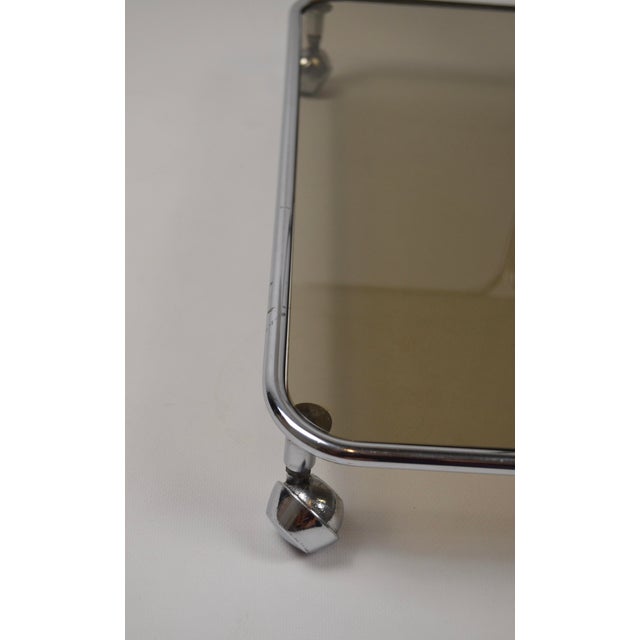 Metal Italian Chrome and Smoked Glass Coffee Table on Casters, 1970s For Sale - Image 7 of 18