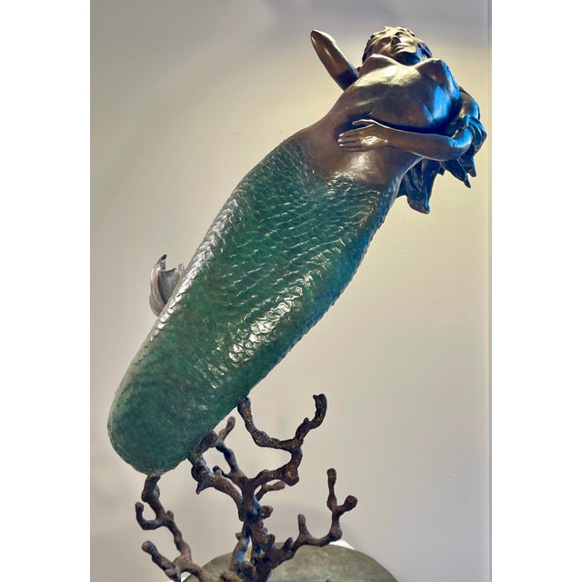 Realism Large Bronze Mermaid Sculpture Nautical Art Statue For Sale - Image 3 of 12