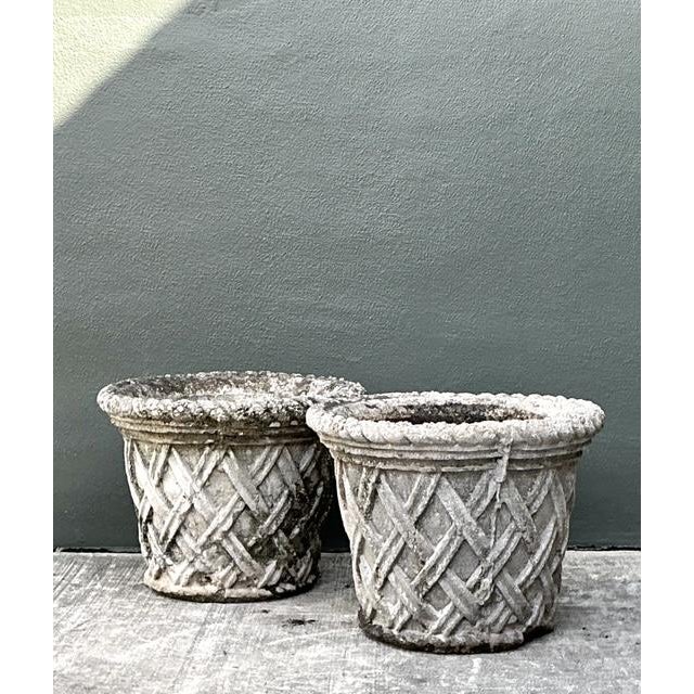 Sculpture Materials Vintage Cast Concrete Trellis Planters - A Pair For Sale - Image 7 of 12